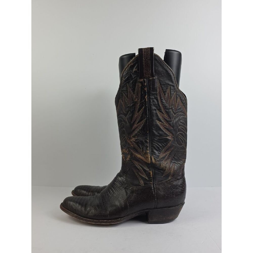 Vintage Sanders Boot Lizzard Brown‎ Leather Men's Cowboy Boots Size 10 1/2 - Picture 6 of 12